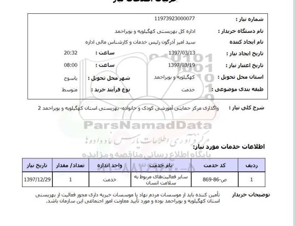 استعلام ، استعلام واگذاری مرکز حمایتی آموزشی 