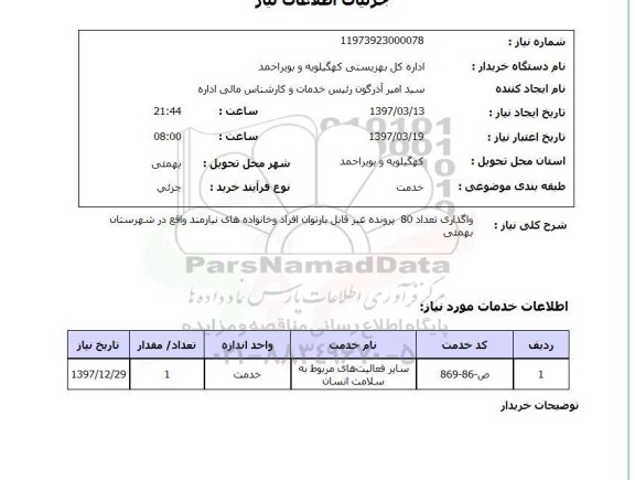 استعلام ، استعلام واگذاری تعداد 80 پرونده غیر قابل بازتوان افراد 