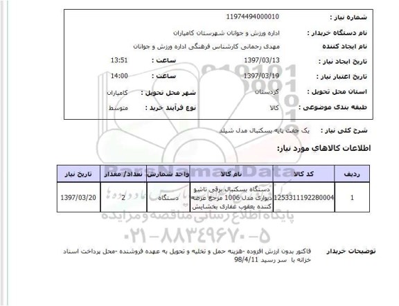 استعلام, یک جفت پایه بسکتبال 