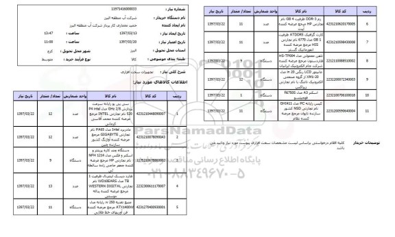استعلام, استعلام تجهیزات سخت افزاری ...