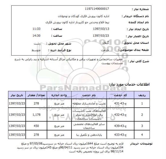 استعلام, استعلام تعمیرات ساختمانی و تجهیزات برقی و...