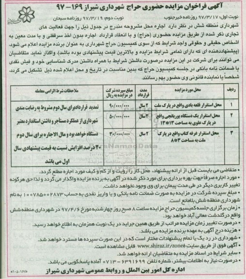 آگهی فراخوان مزایده حضوری، فراخوان مزایده محل استقرار قلعه بادی ...