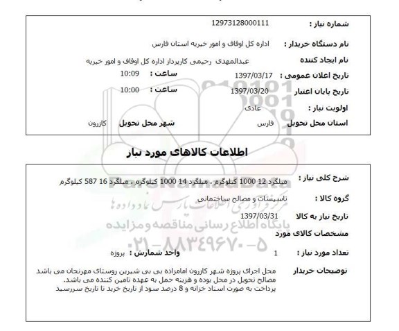 استعلام, میلگرد
