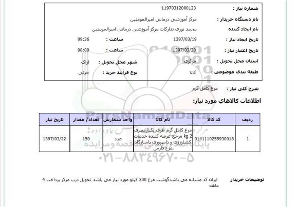 استعلام,مرغ کامل گرم