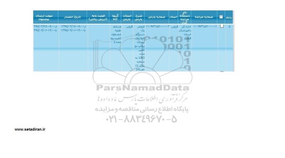 مزایده, مزایده فروش یک دستگاه خودروی نیسان پیکاب دو کابین مدل 1383