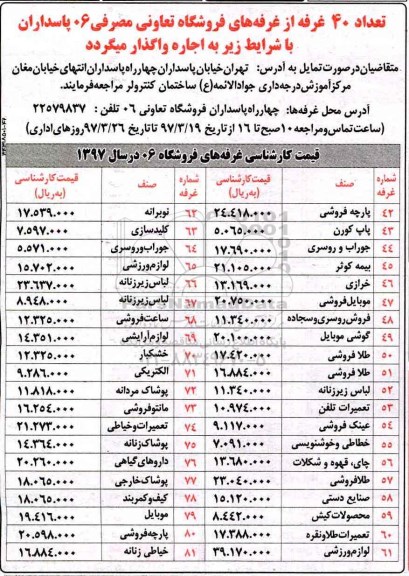 مزایده, مزایده اجاره تعداد 40 غرفه از غرفه های فروشگاه 