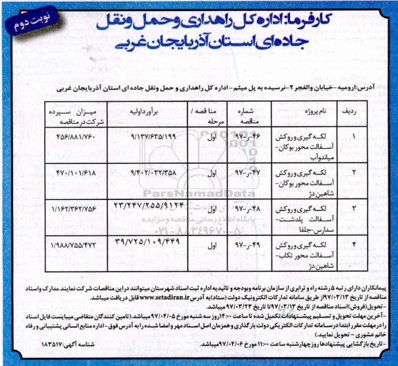 مناقصه , مناقصه لکه گیری و روکش آسفالت محور ....نوبت دوم