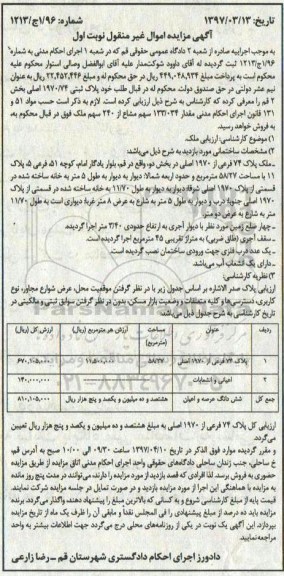مزایده,مزایده ملک مساحت 58.27متر نوبت اول