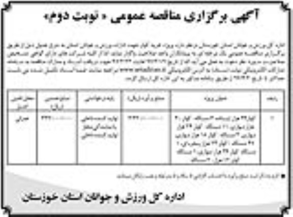 آگهی برگزاری مناقصه عمومی, مناقصه خرید کولر نوبت دوم