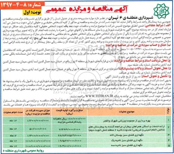 آگهی مناقصه و مزایده, مزایده بهره برداری از مجموعه ورزشی شهرک ...