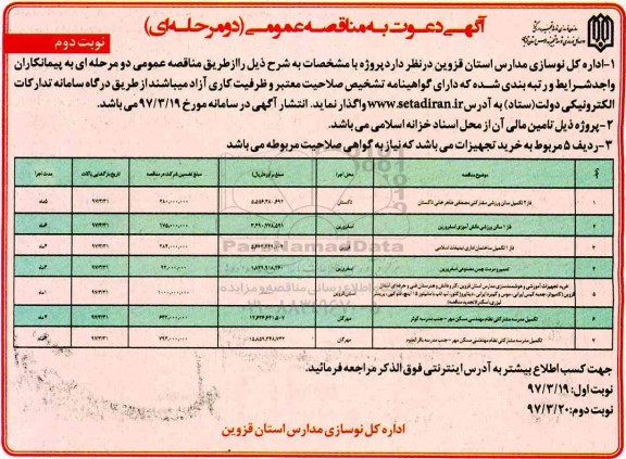 مناقصه , مناقصه فاز 2 تکمیل سالن ورزشی مشارکتی ... نوبت دوم
