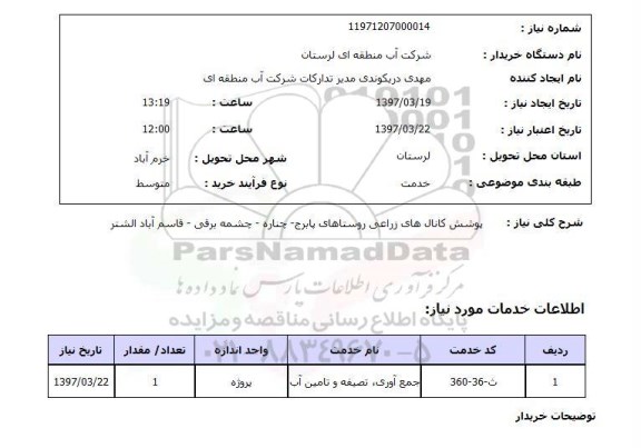 استعلام, استعلام پوشش کانال های زراعی...