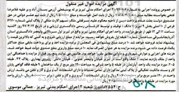 مزایده ,مزایده ملک بخش نه تبریز