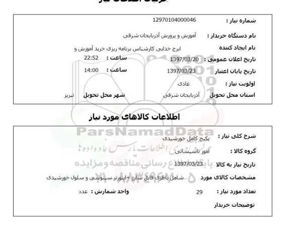 استعلام , استعلام پکیج کامل خورشیدی