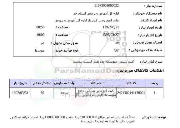 استعلام کیت شیمی متوسطه