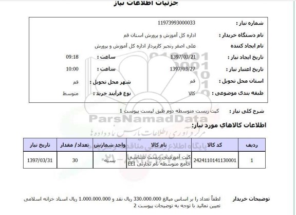 استعلام,کیت زیست متوسطه...