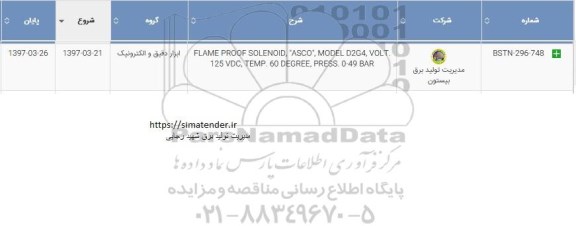 استعلام , استعلام flame proof solenoid , asco, model d2g4, volt.