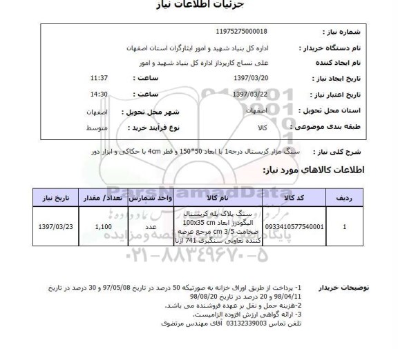 استعلام, سنگ مزار کریستال درجه یک 
