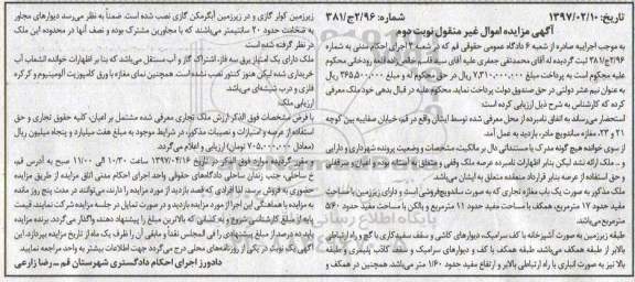 مزایده,مزایده مغازه تجاری مساحت مفید 17 متر نوبت دوم