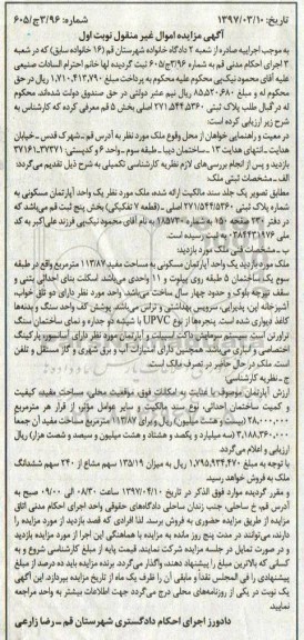 مزایده,مزایده آپارتمان مسکونی قطعه 7 تفکیکی نوبت اول