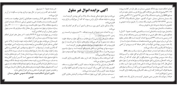 مزایده,مزایده ششدانگ پلاک ثبتی 198 فرعی بخش یک سمنان