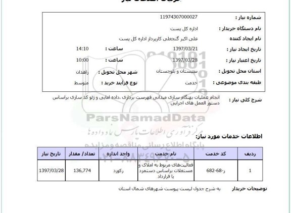 استعلام , استعلام عملیات بهنگام سازی میدانی فهرست برداری ...