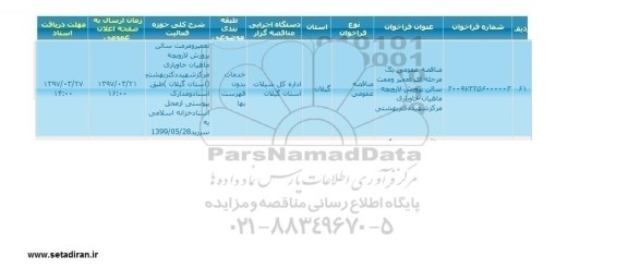 مناقصه عمومی یک مرحله ای تعمیر و مرمت سالن پرورش لارویچه