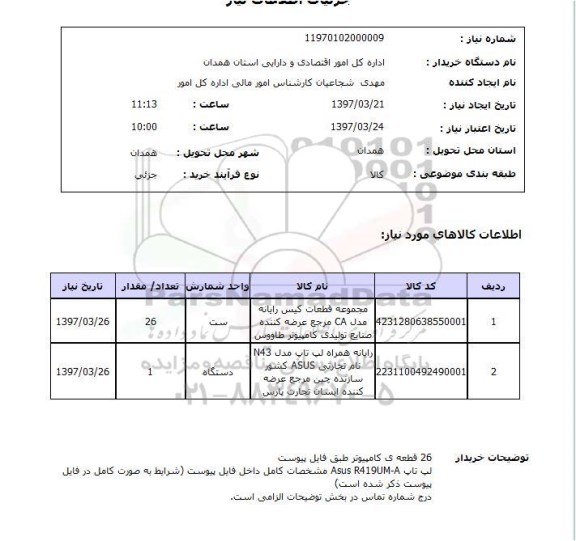 استعلام, استعلام مجموعه قطعات کیس رایانه ...