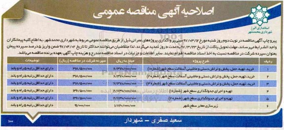 مناقصه , مناقصه خرید ، تهیه ، حمل ، پخش و تراش دستی و ماشینی آسفالت 