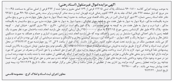 مزایده, مزایده ششدانگ پلاک ثبتی مساحت 100.45متر