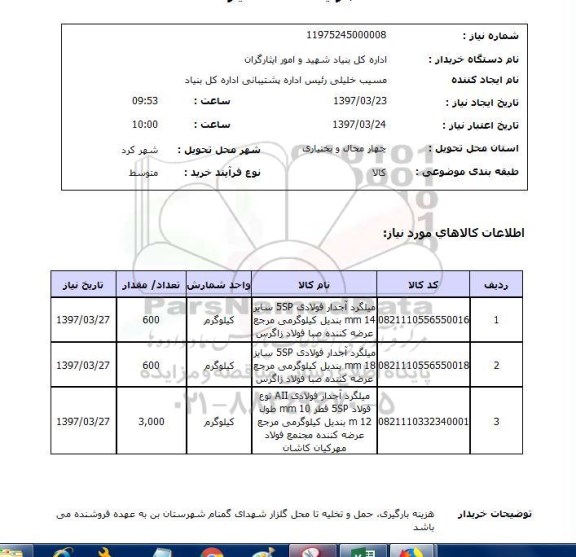 استعلام,میلگرد