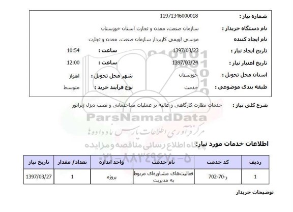 استعلام,خدمات نظارت کارگاهی و...
