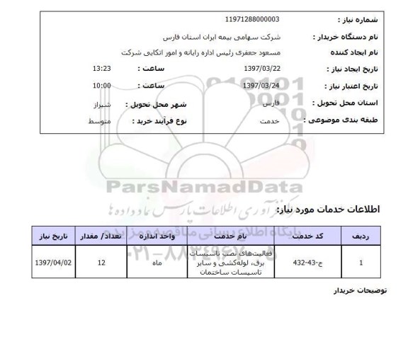 استعلام,استعلام  فعالیت های نصب تاسیسات برق