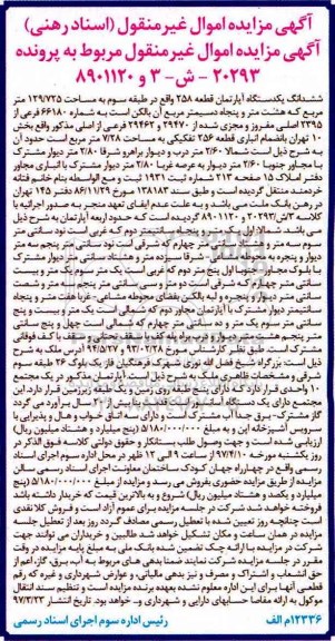 مزایده,مزایده ششدانگ آپارتمان مساحت 129.725متر 