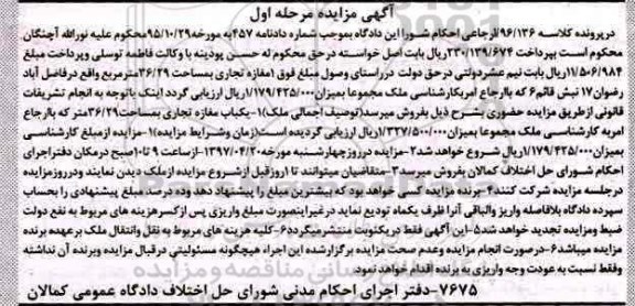 مزایده,مزایده مغازه تجاری مساحت 36.29متر نوبت اول
