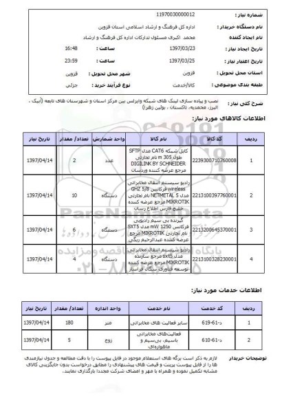 استعلام , استعلام نصب و پیاده سازی لینکهای شبکه وایرلس