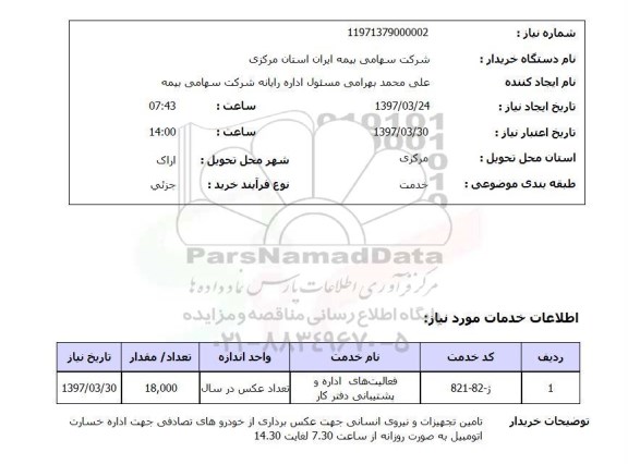 استعلام,استعلام فعالیتهای اداره و پشتیبانی دفتر کار 