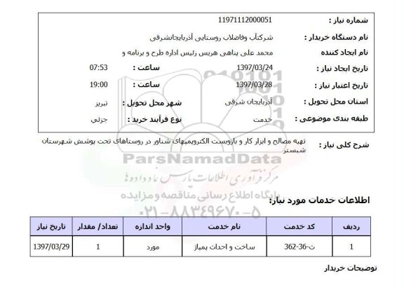 استعلام, تهیه مصالح و ابزار کار و بازوبست الکتروپمپای شناور 