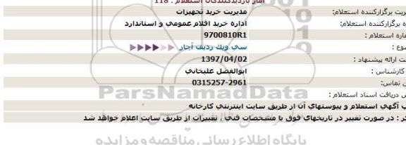 استعلام سی ویک ردیف آچار  