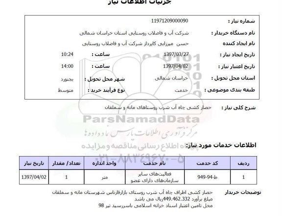 استعلام,استعلام حصارکشی چاه آب شرب 