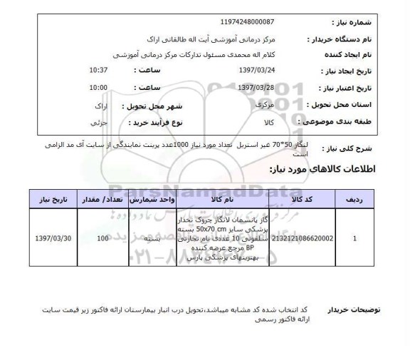 استعلام, استعلام گاز پانسمان لانگاز چروک نخدار ...