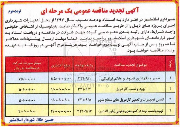 آگهی مناقصه عمومی ,مناقصه تهیه و نصب نرده در کمربندی ...نوبت دوم 