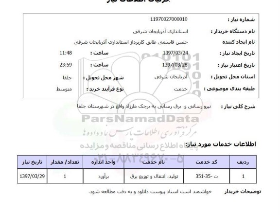 استعلام,تولید, انتقال و توزیع برق
