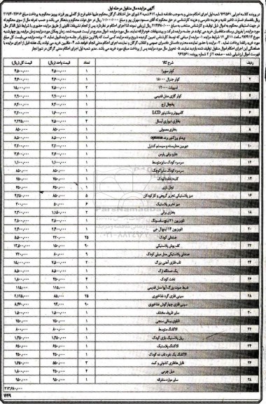 مزایده, مزایده فروش کولر سوپرا- کولر جنرال و ...