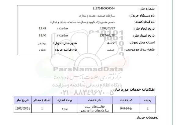 استعلام, استعلام فعالیتهای سازمانهای دارای عضو...