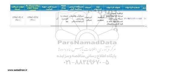 مناقصه لوله گذاری شبکه روستاها