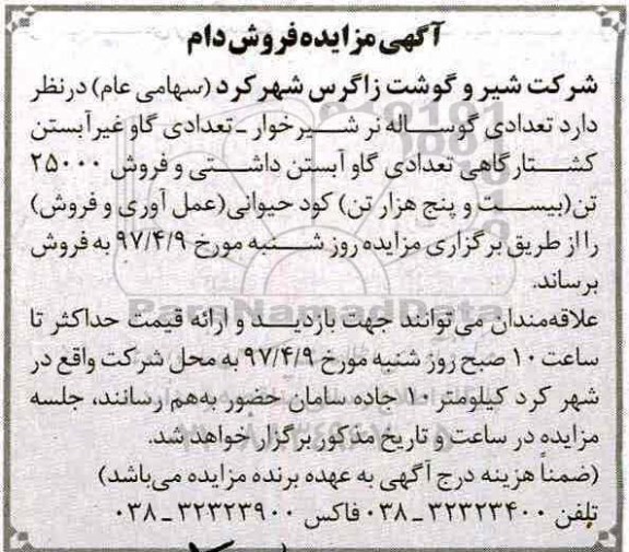 آگهی مزایده , مزایده فروش تعدادی گوساله نر شیرخوار ، تعدادی گاو غیر آبستن کشتارگاهی...