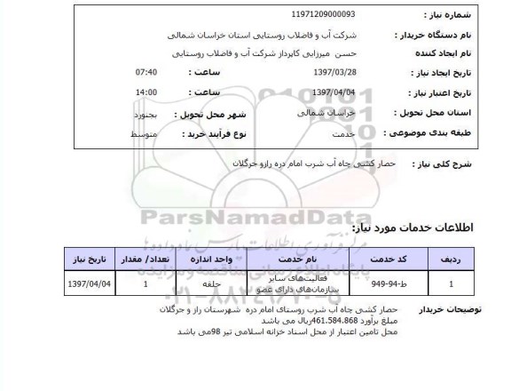 استعلام, حصارکشی چاه آب شرب ...