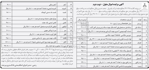 مزایده,مزایده  پرینتر- سنگ فرز