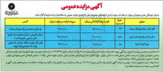 آگهی مزایده عمومی, مزایده بهره برداری از فضاهای....
